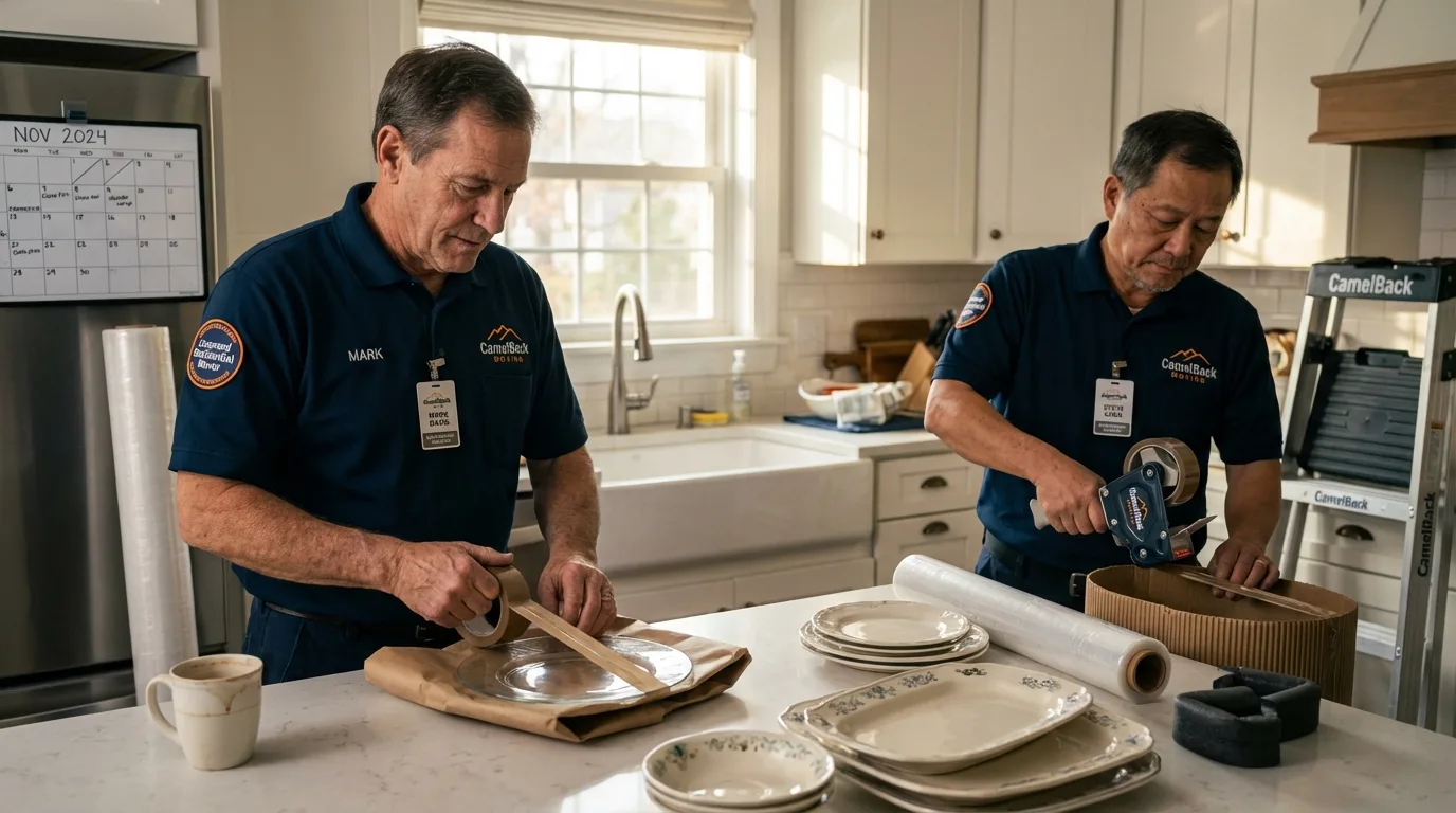 Professional crew packing kitchen dishware in Valley, NE